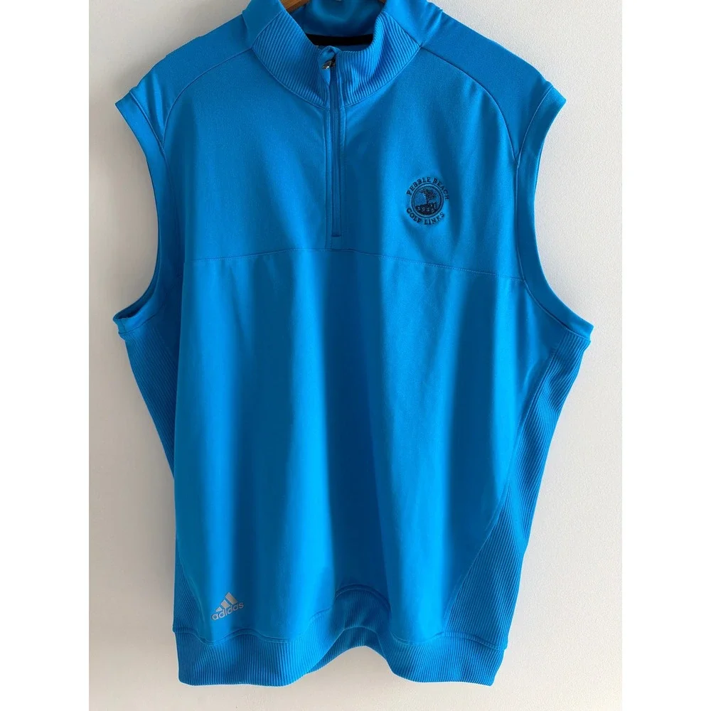 Adidas Golf Vest Mens XL Blue Pebble Beach Golf Links Quarter Zip Pullover